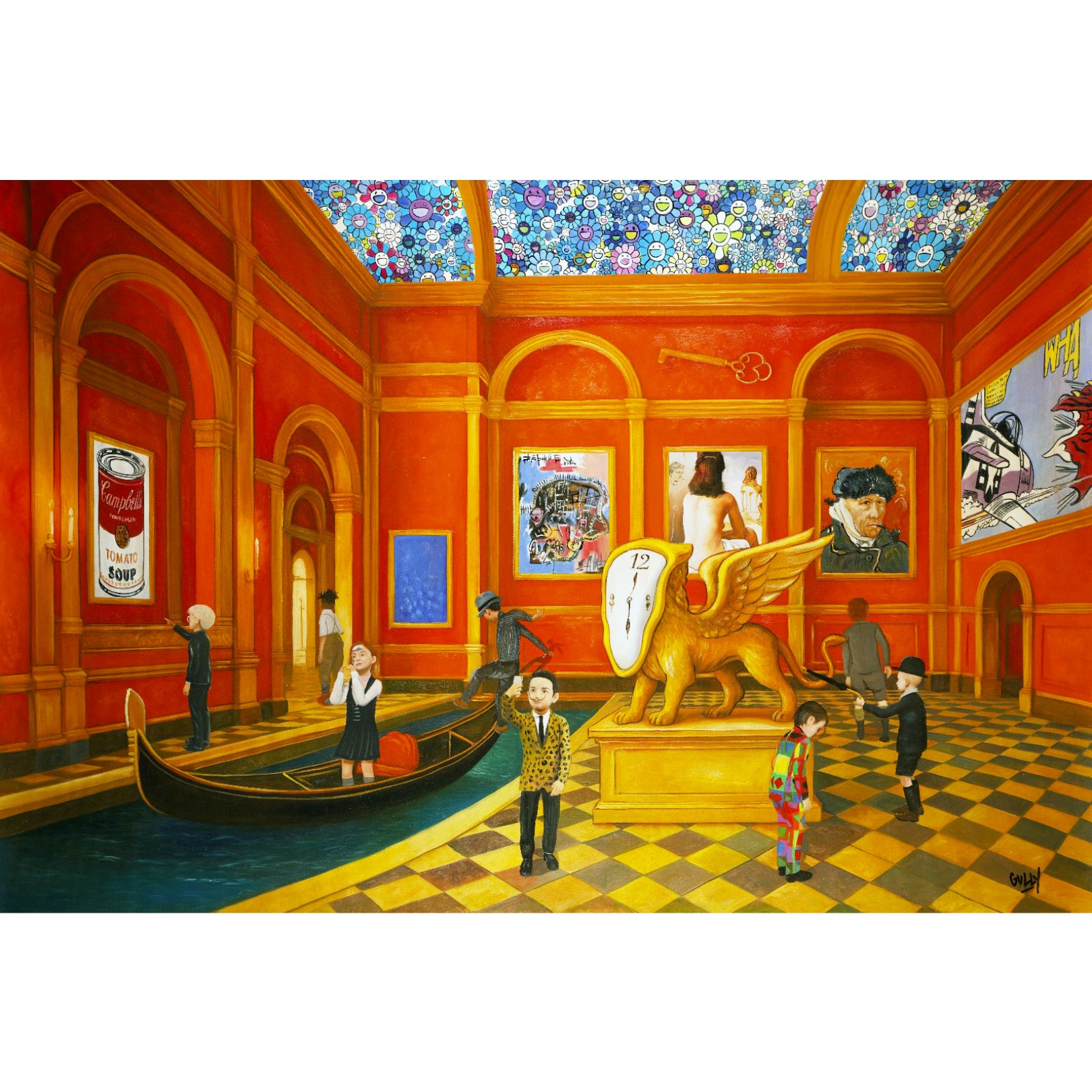 ANDY, JEAN-MICHEL, NIKI, GULLY, SALVADOR, VASARELY, VINCENT AND RENE MEET WARHOL, KLEIN, BASQUIAT, DALI, VAN GOGH AND LICHTENSTIEN AT VENISE 1 - GULLY - Galeries Bartoux