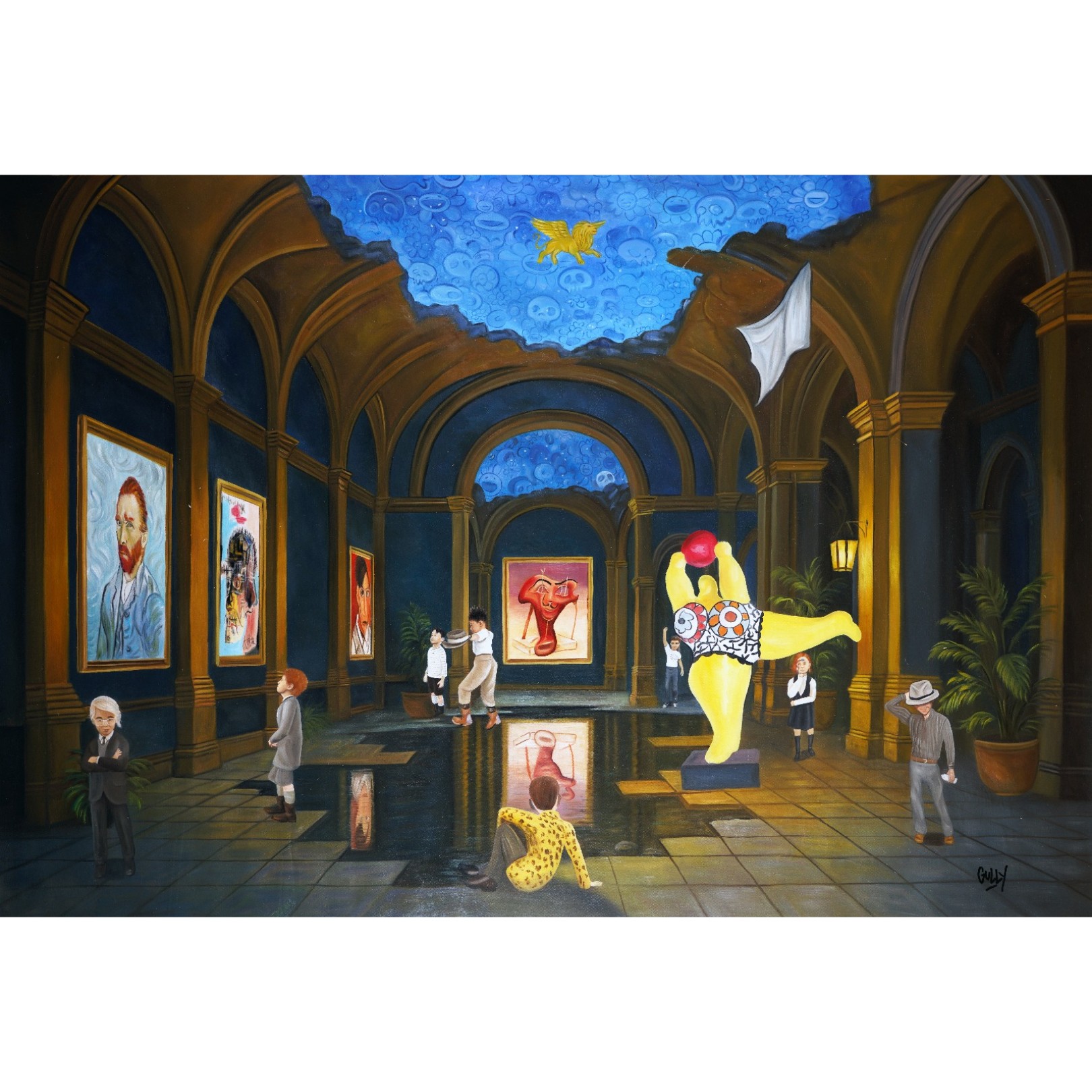 ANDY, VINCENT, PABLO, JEAN-MICHEL, DALI, KEITH, NIKI AND GULLY MEET VAN GOGH, BASQUIAT, PICASSO, DALI AND SAINT PHALLE AND MURAKAMI AT VENISE 1 - GULLY - Galeries Bartoux
