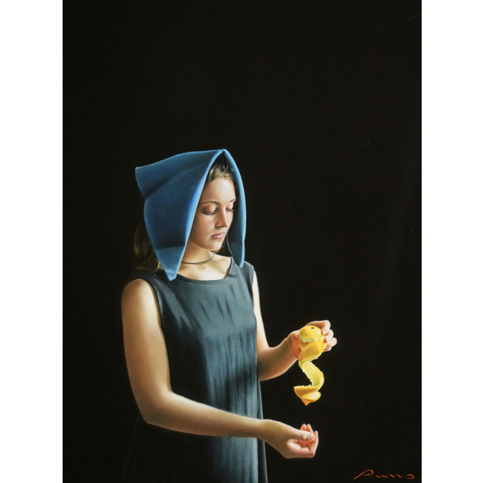 LA JEUNE FILLE AU CITRON - 40 x 30 sans cadre - 70 x 60 cm avec cadre - PIERRE-YVES RUSSO - Galeries Bartoux