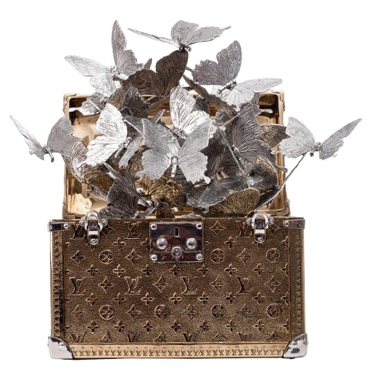 LV GRAND COFFRE ALU PAPILLONS BRONZE - ROMAN FERAL - Galeries Bartoux