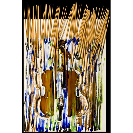 Pinceaux et trainées de peintures sur violon - ARMAN - Galeries Bartoux