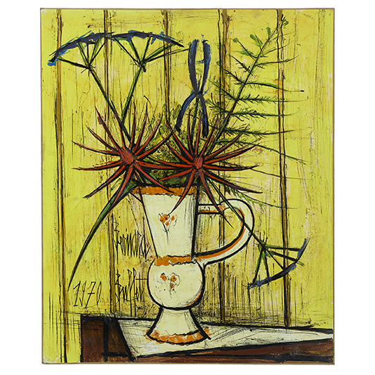 Bouquet Rouge et Bleu Fond Jaune - BERNARD BUFFET - Galeries Bartoux